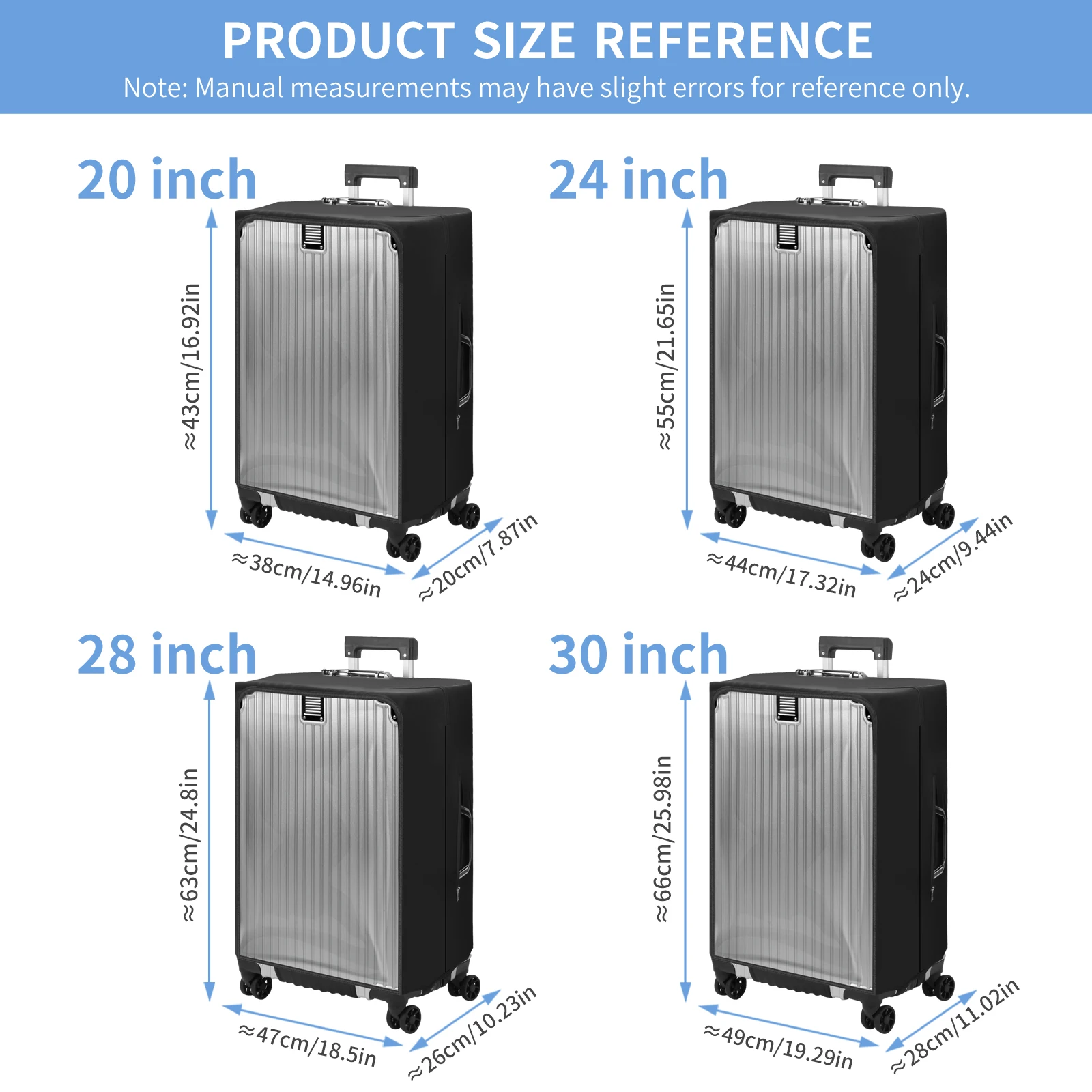 Transparent PVC protective cover, dustproof and waterproof suitcase, wear-resistant suitcase cover, zipper style luggage cover