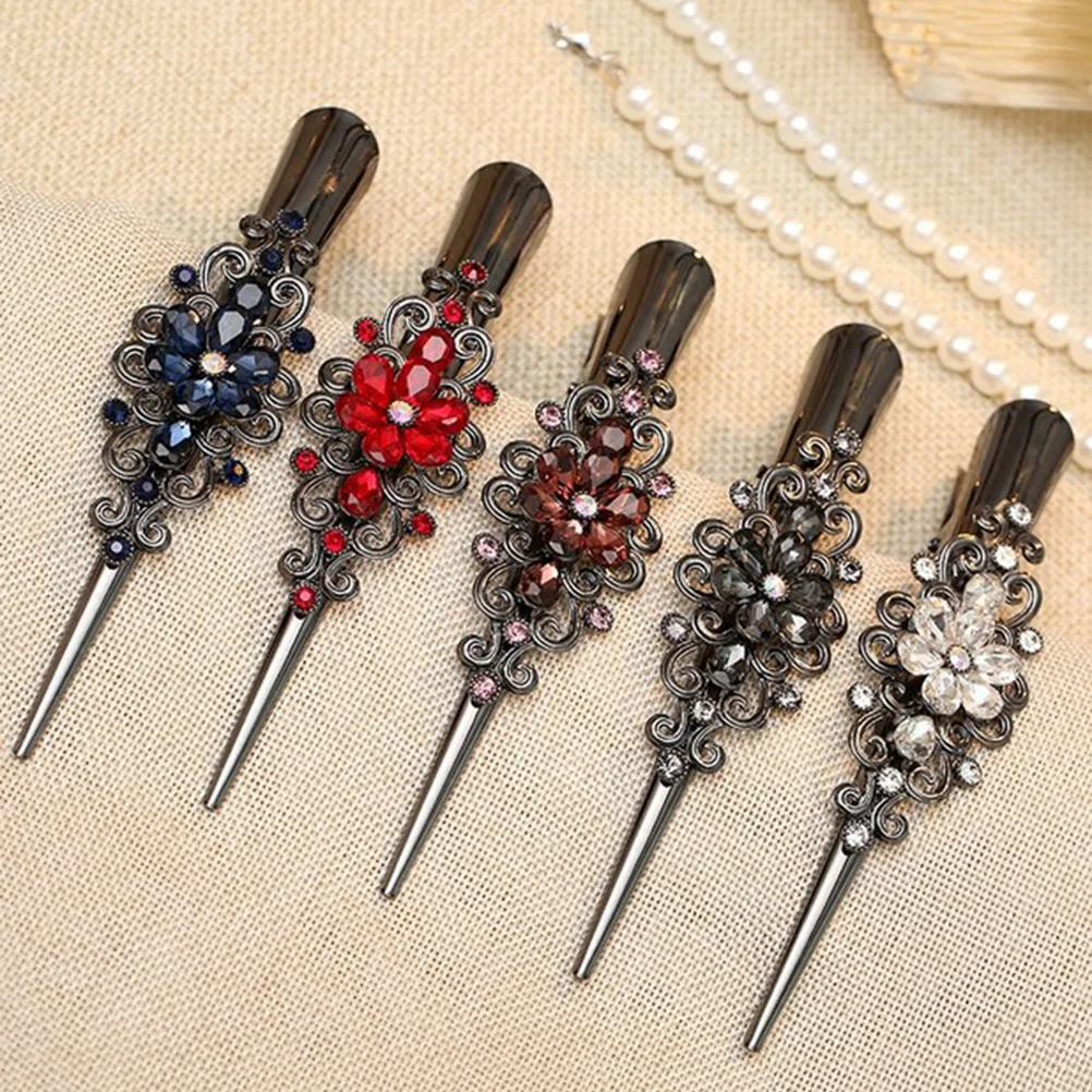 

5 шт., заколки для волос в стиле ретро с рогами, металлические заколки для волос со стразами, декоративные заколки для вечеринки, повседневные аксессуары для волос, синий, черный, белый