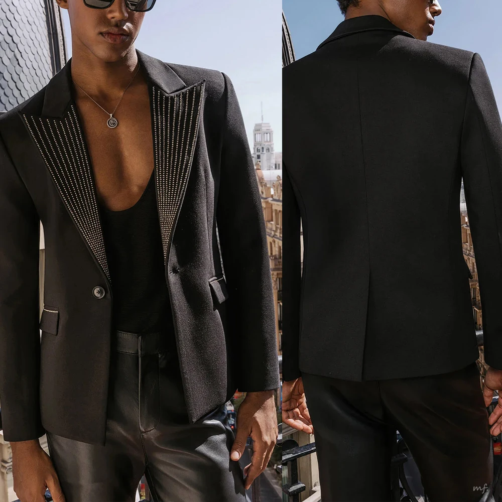 

Модное свадебное пальто Hot Fix для мужчин, однобортное пальто с остроконечными лацканами, приталенный деловой пиджак, только куртка на заказ