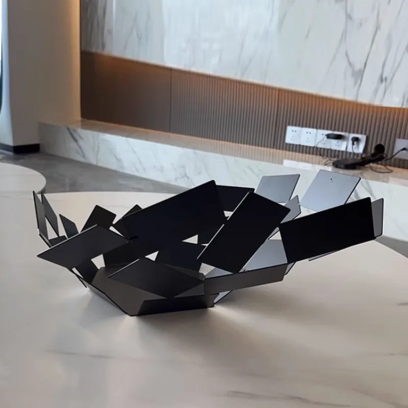 Modern art geometric hollow fruit basket, living room home coffee table decoration creative ornament stainless steel fruit plate
