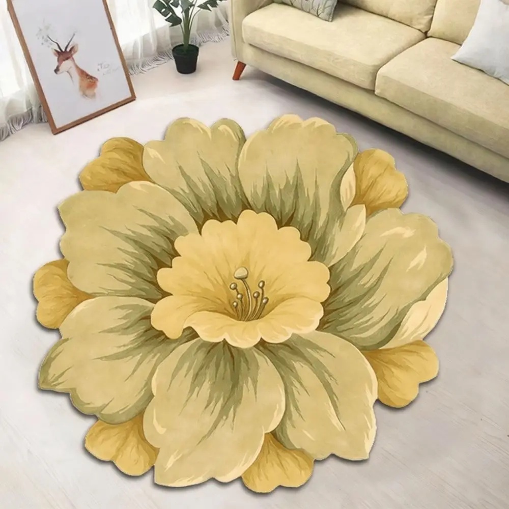 Floral Pattern Crystal Velvet Rug Irregular Shaped Floor Carpet Soft Decorative Bedside Mat For Bedroom Living Room Use 2