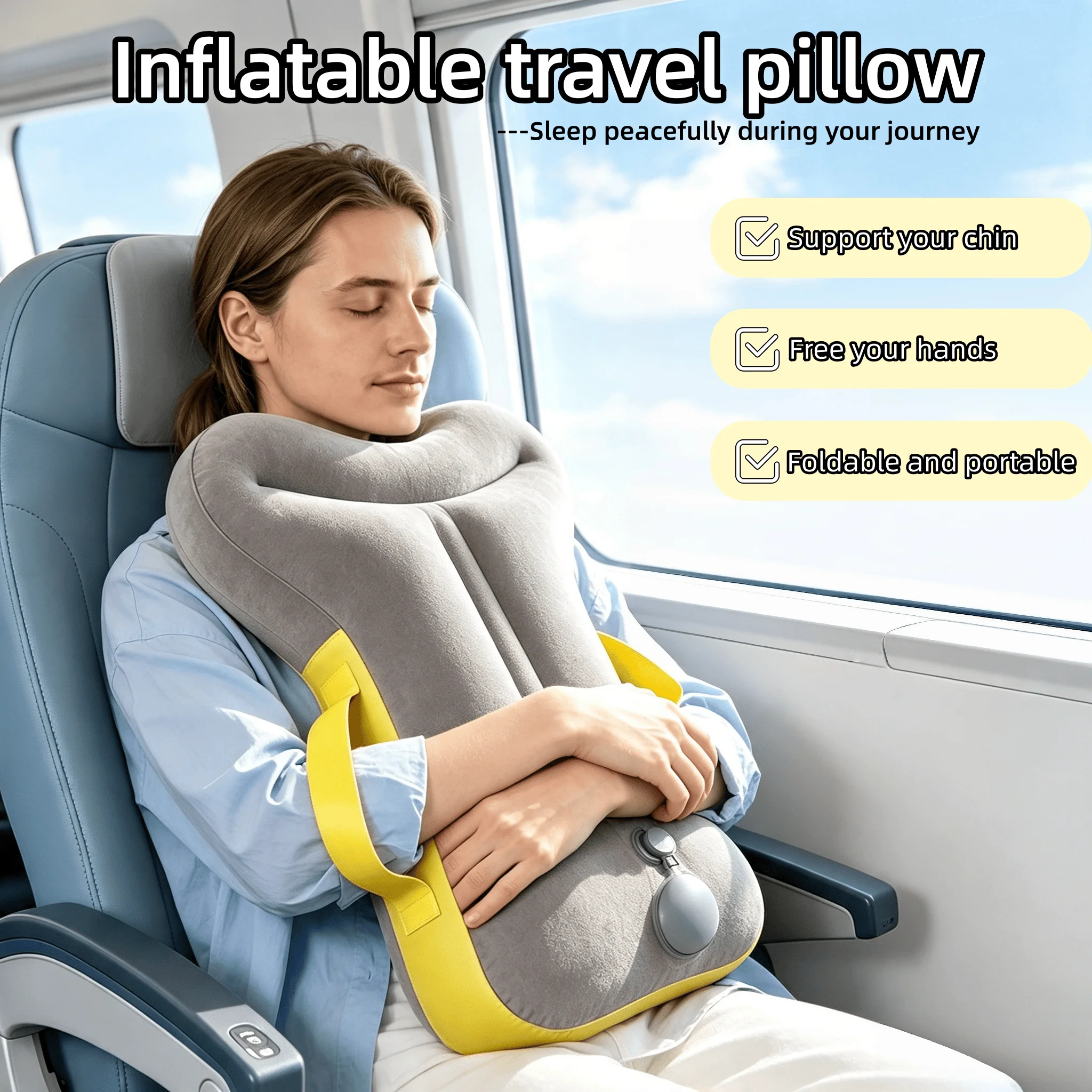 Press Inflatable Travel Pillow  Flocking Air Pillow Portable Inflating Neck Support Cushion For Airplane Car Camping Office Nap