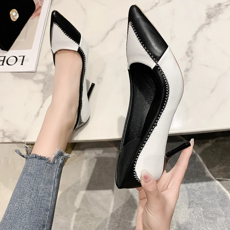 Designer Shoes Women's Office Shoes Soft Rubber Sole High Heels Mixed Colors Pointed Toe Slip on Heels Women Zapatos De Mujer