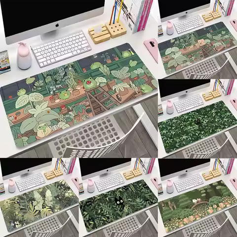 Green Plant Large Area Mousepad Gaming XXL Mouse Pad Size Office Long Table Mat Kawaii Desk Teen Girls Bedroom Laptop Carpet