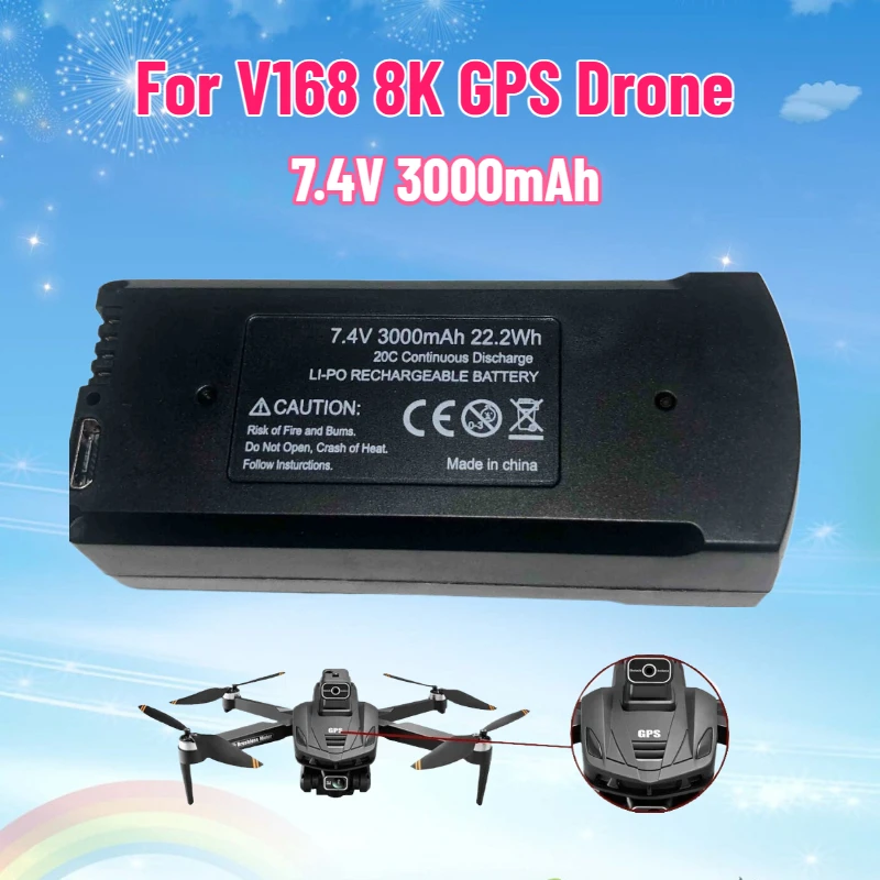 

Battery 7.4V 3000mAh for V168 8K GPS Drone/RC Quadcopter for V168 Pro Max Drone Spare Battery Dron Parts Accessories