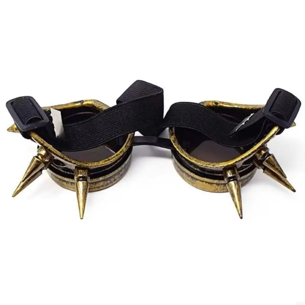 Tinted Round Lenses Steampunk Goggles Adjustable Elastic Strap Decorative Spikes Cosplay Goggles Vintage Style Costume Eyewear