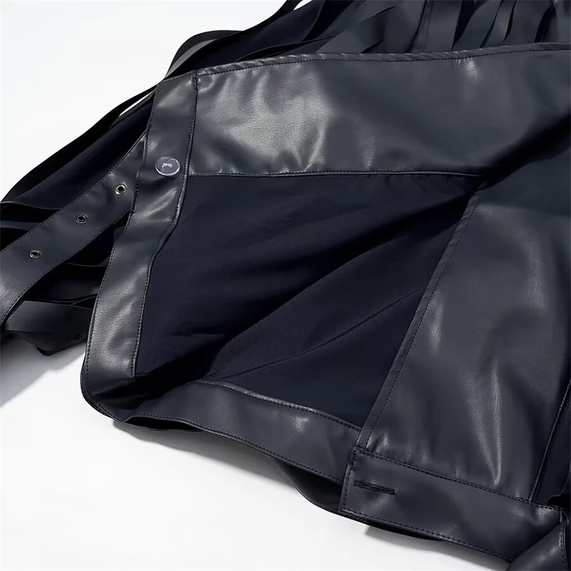 KEYANKETIAN lente nieuwe dames hoge hals kunstleer kwastje tailleband met leren jas en dames motorfiets leren jas