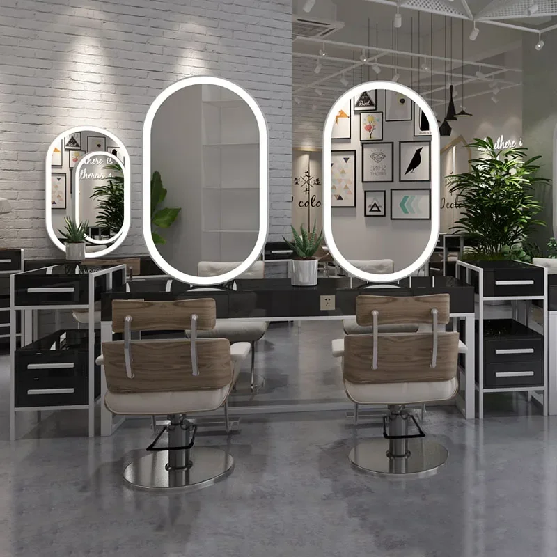Cheap Large Full Length Gold Styling Barber Salon Furniture Hairdressing Makeup Beauty Salon Led Mirror Station with Table