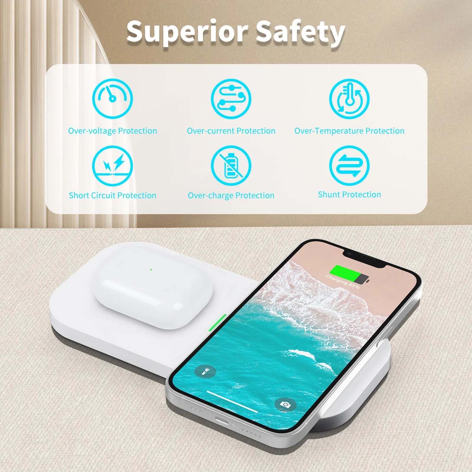 2-in-1-ワイヤレス充電パッド-18w-qc30-急速充電器-スリープ対応インジケーター-超薄型-ポータブル-スマートフォン-airpods-スマートウォッチ対応