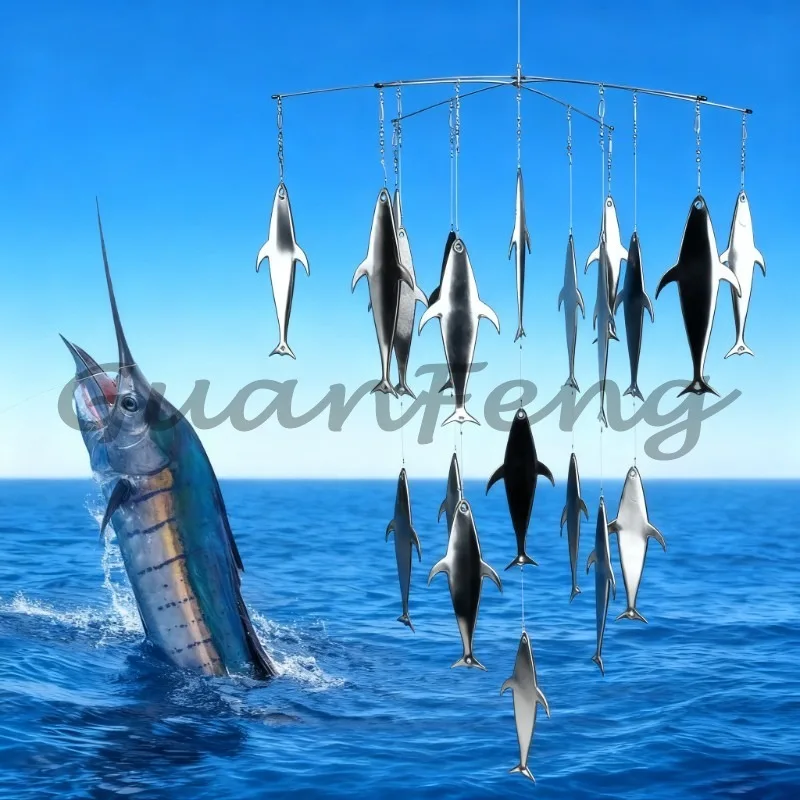 36 Inch Stainless Steel Flap Dredge Kit, Silicone Spring Line Big Game Fishing Tackle, Bait for Shark Marlin Offshore Fishing