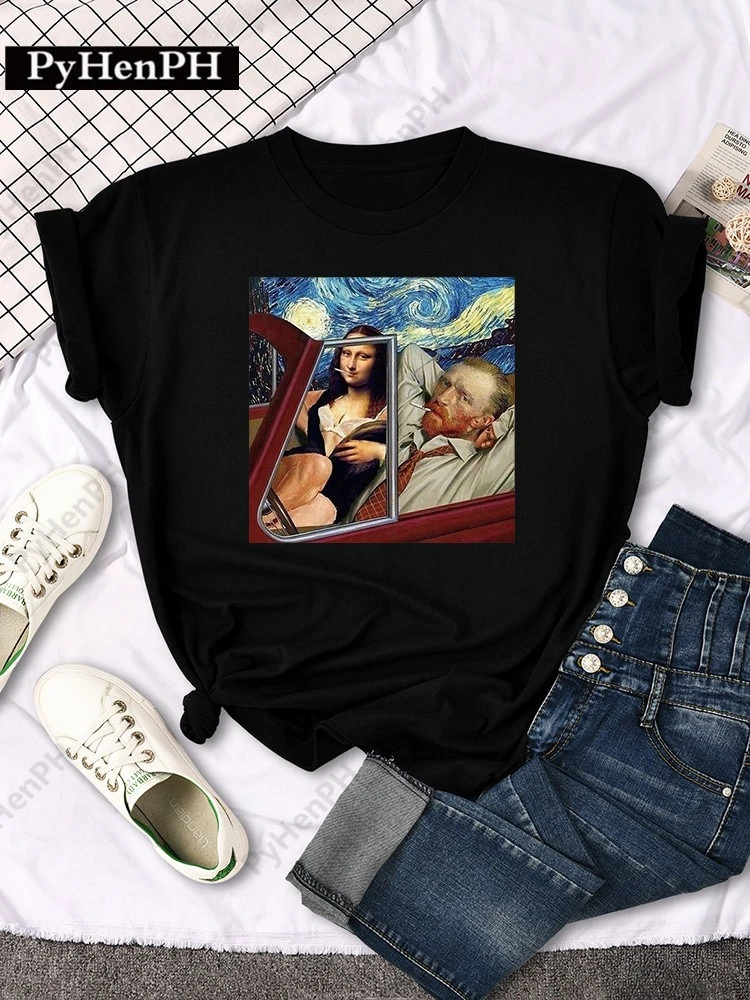 

Знаменитая живопись, пародия, графический принт, летняя роскошная брендовая мужская и женская футболка из чистого хлопка с коротким рукавом, уличная мода