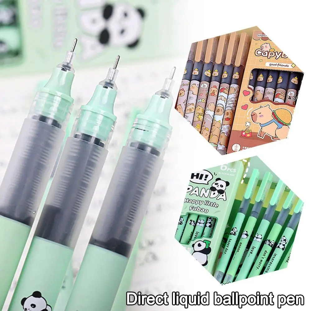 6 sztuk/partia Nowy długopis żelowy 0,5 mm z motywem kapibary, kreskówkowy długopis z pandą, ścieralny, szybkoschnący czarny długopis do szkoły, biura, artykuły papiernicze