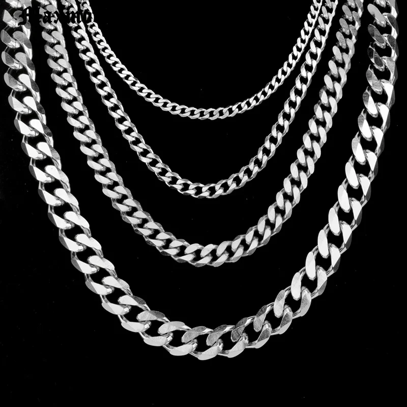 MAXMOON Curb Cuban Mens Necklace Chain Gold Black Silver Color Stainless Steel Necklaces for Men Fashion Jewelry 3/5/7/9/11mm