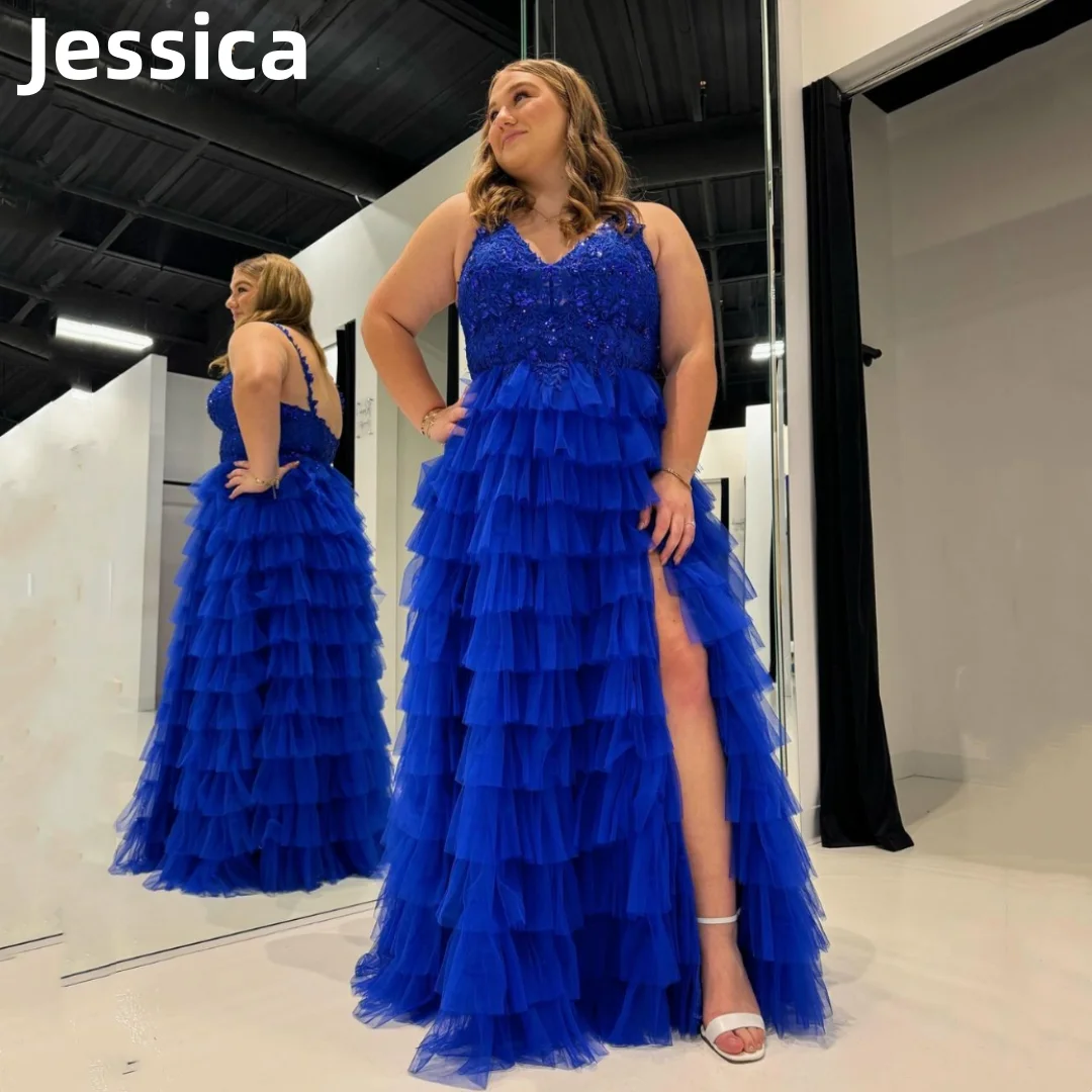 

Jessica Royal Blue Dresses Lace Embroidered Tulle Layering Prom Dresses Plus Size Wedding Party Dressese 2024Vestidos De Noche