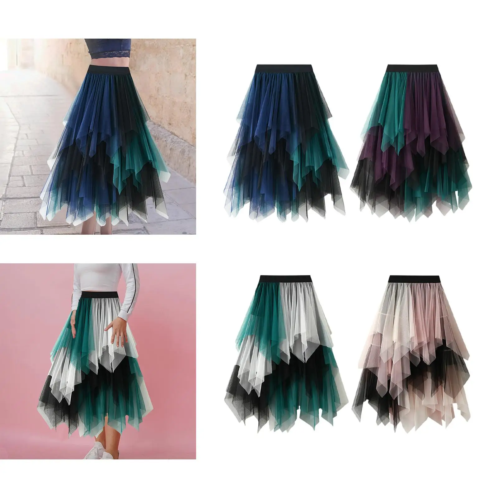 กระโปรง Tulle สำหรับเสื้อผ้ากุลสตรี MIDI อสมมาตรยาวครึ่งฤดูร้อน