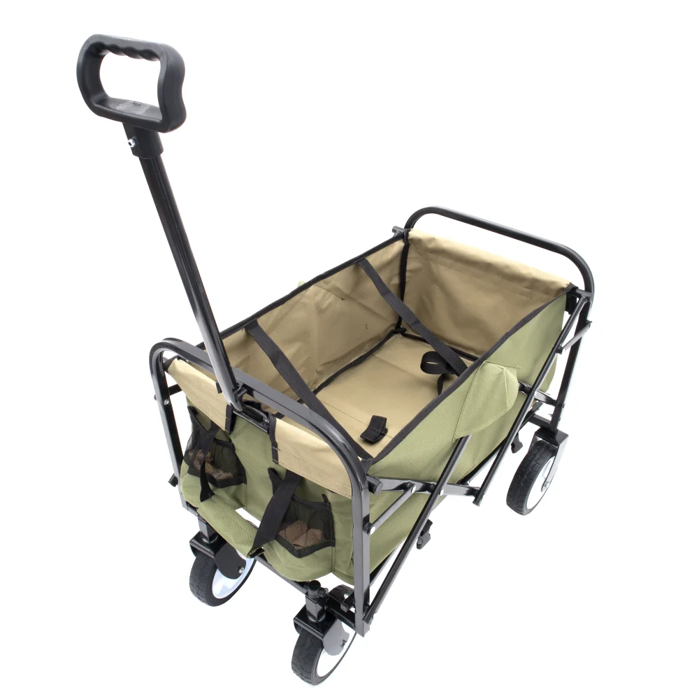 Collapsible Foldable Wagon Cart with Strapping System Beach Wagon Utility Cart Utility Wagon Grocery Cart for Camping Shopping