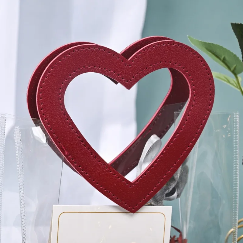 10 Pcs Clear Heart Gift Bags PVC Packing Bag with Handle Wedding Accessories Festival Souvenir Party Present Gift Storage