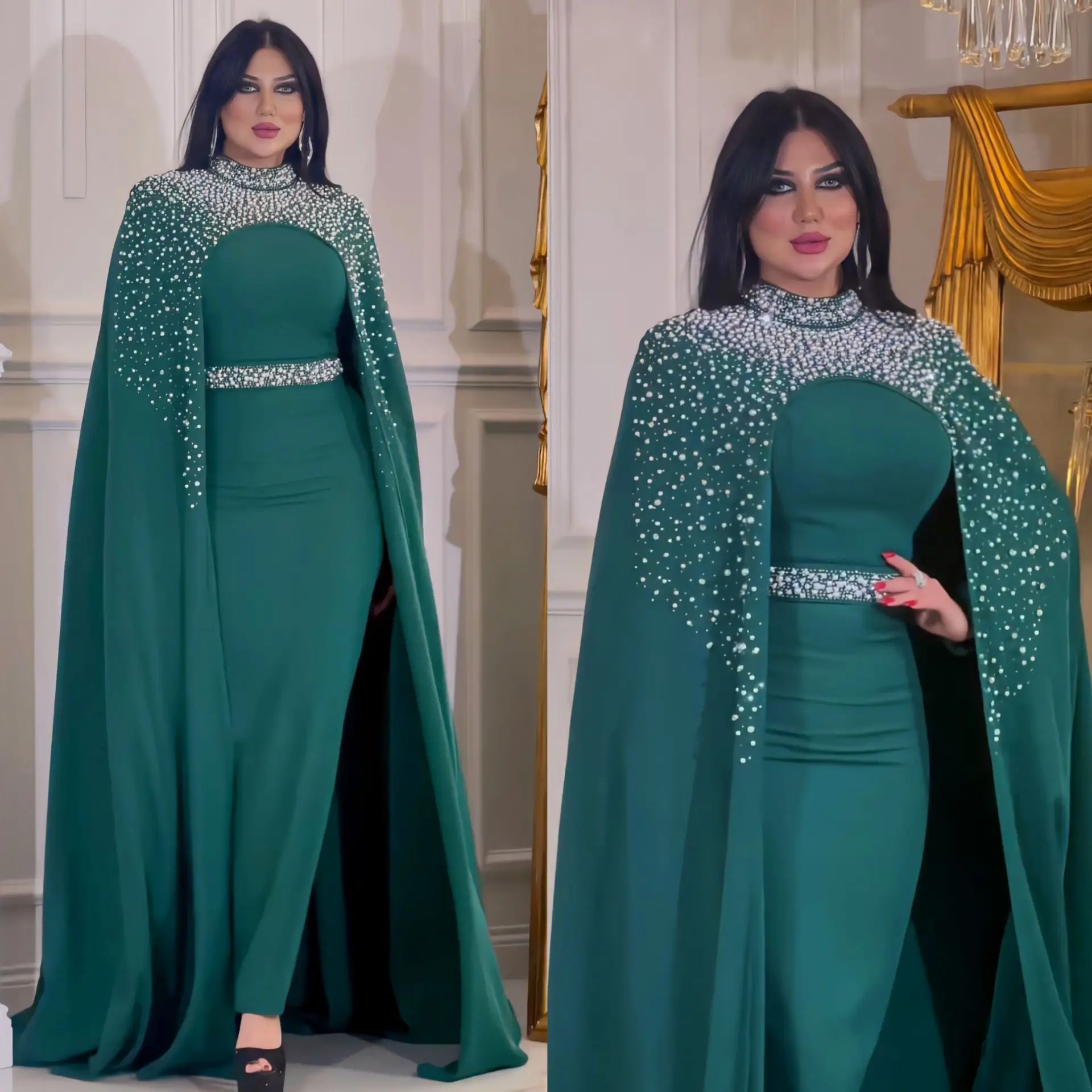 Vestidos de Fiesta de lujo de Dubai para mujer, vestido Maxi ajustado de sirena de talla grande, elegante vestido de noche de boda africano con capa 2024