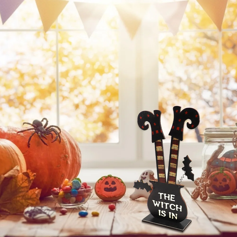 

1pc Creative Halloween Witch Ornament Decoration Premium Wooden Home Party Festival Prop Mini Statue Spooky Atmosphere Bar Club