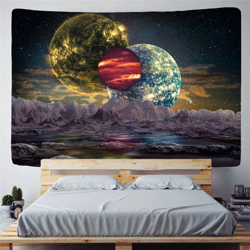 Universe Milky Way Tapestry Fantasy Planet Scenery Tapestry Wall Hanging Decor Bedroom Living Room Hall Creative Mural Tapestry