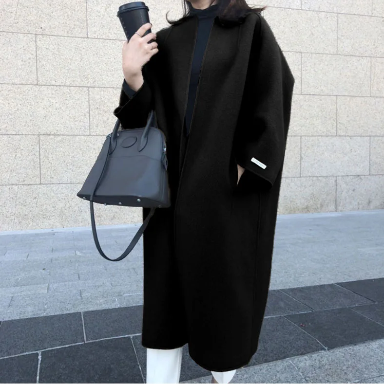 2024 Women's Coat Winter New Temperament Coat Plus Long Solid Color Straight Jacket Color Multi Elegant Women's Overcoat