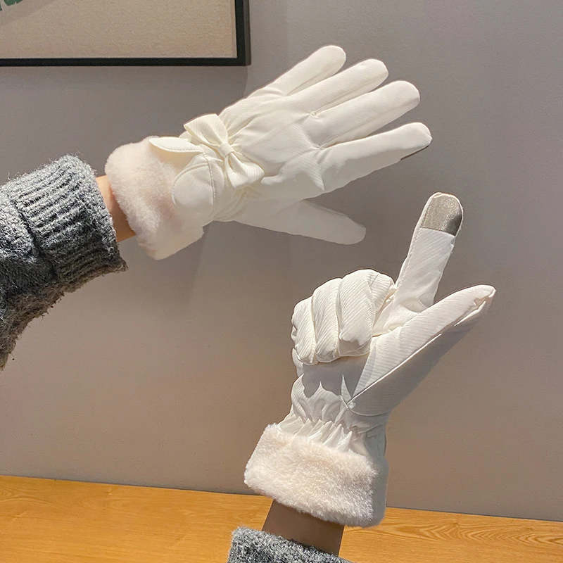 

Gloves Women Winter Fleece Thickened Warm Plush Cotton Waterproof Touch-Screen Gloves Winter Warm Riding Skiing Outdoor Gloves