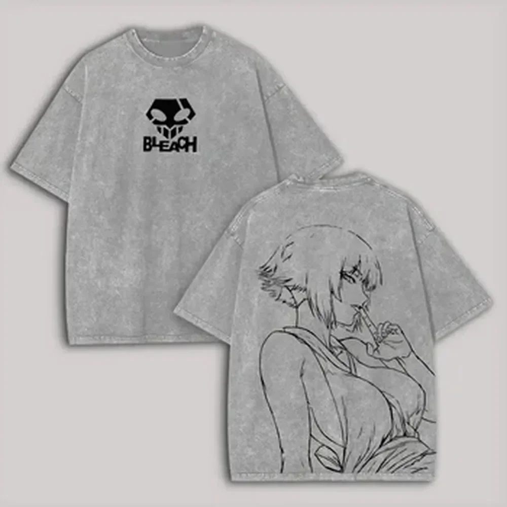 Soi Fon BLEACH Anime T-shirt Men Women Clothing Vintage Y2k Washed Oversized T Shirt Summer Short Sleeve 100% Cotton Tees Tops