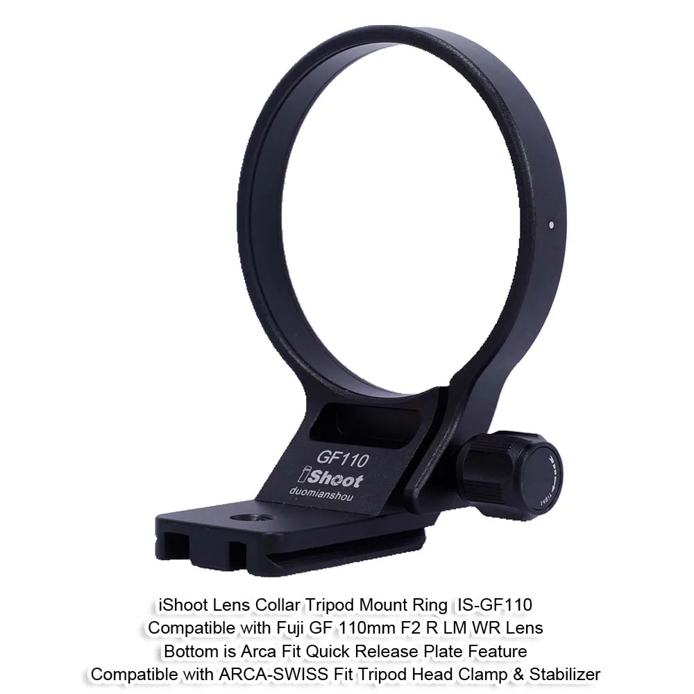 iShoot Lens Collar Bracket Tripod Mount Ring Support for Fujifilm Fuji GF 110mm F2 R LM WR, with Arca-Swiss Quick Release Plate