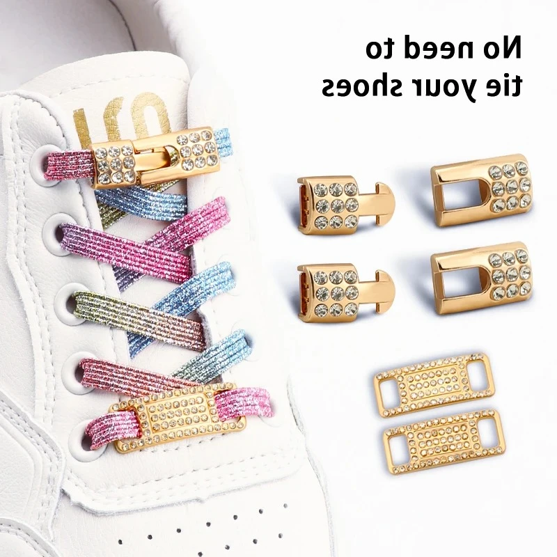 Elastische Schnürsenkel mit Diamantverschluss, keine Schnürsenkel, glitzernde Sneakers, flache Schnürsenkel, luxuriöse goldene Schnalle für Schuhe