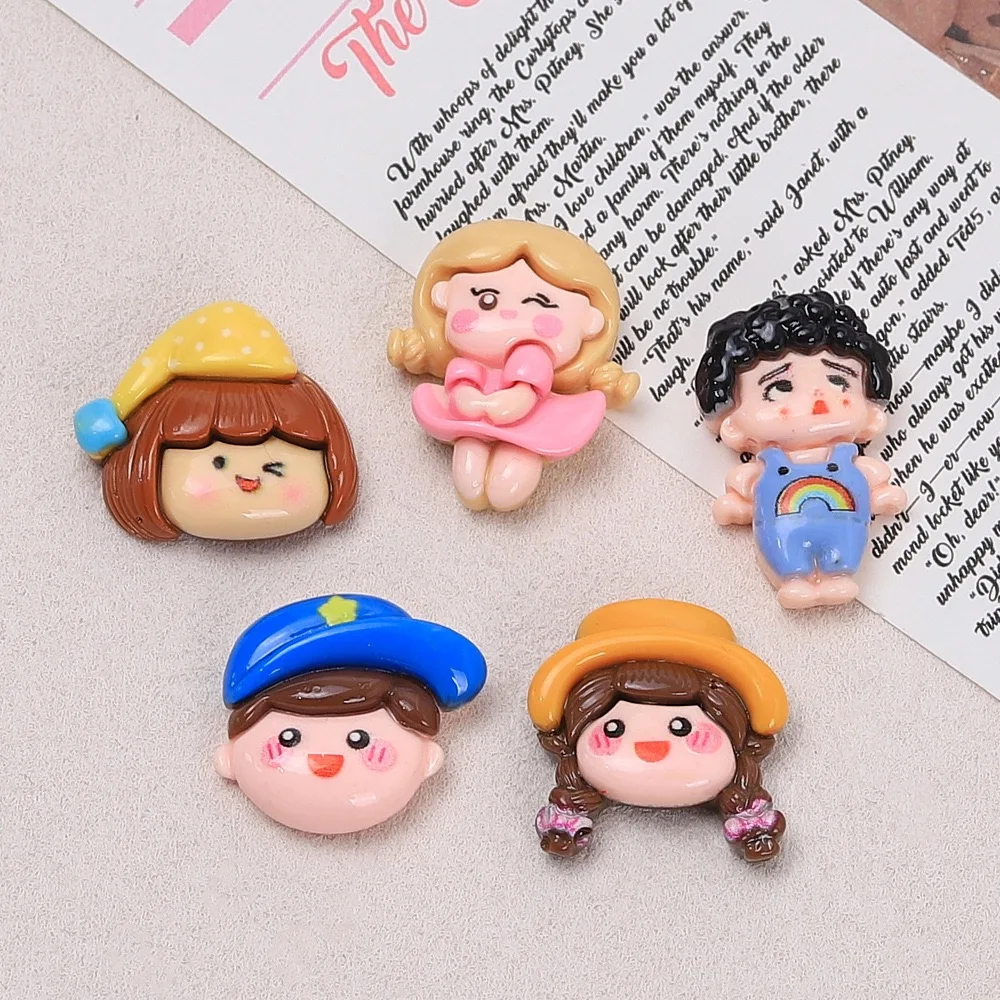 10pcs Cute Boys Girls Series Resin Flatback Cabochon For Hairpin Scrapbooking DIY Jewelry Craft Decoration Accessories
