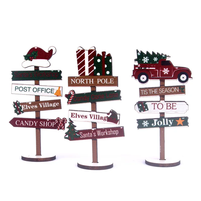 Mini Christmas Road Sign Wooden Signpost Garden Gardening Simulation Grocery Scene Ornament Miniature Home Decor Decoration