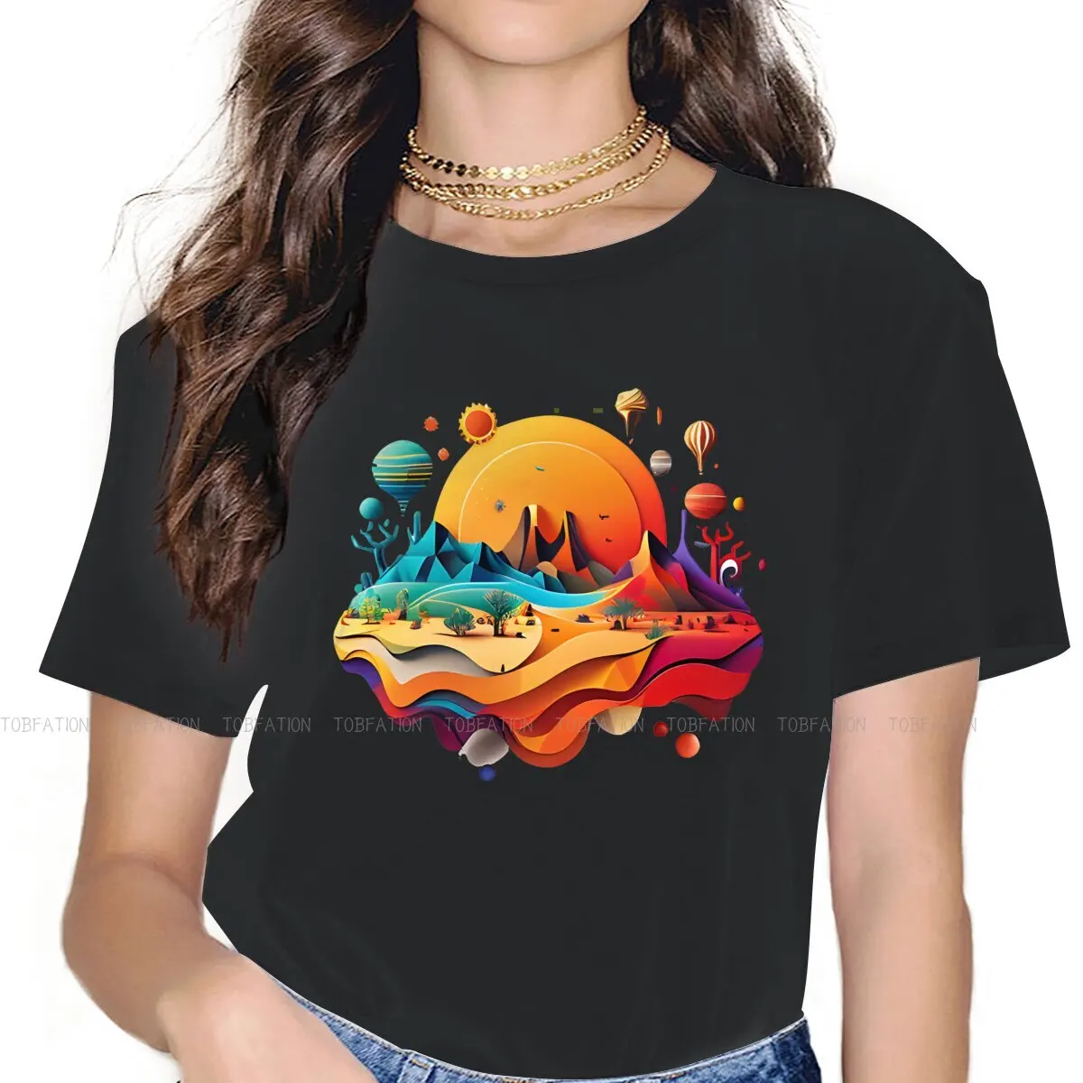 Painting O Collar TShirt Many Lands Under One Sun Pure Cotton Basic T Shirt Girl Clothes Fashion Hot Sale