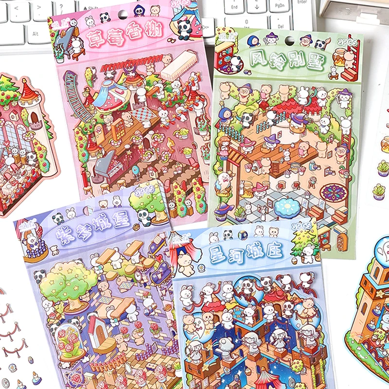 

4-стильные наклейки из ПЭТ-материала, детские мини-мультяшные 3D ландшафтные наклейки «сделай сам», забавные фоновые наклейки для коллажа, аксессуары для ручного счета