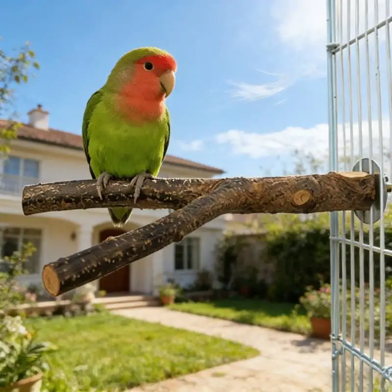100% Natural Wood Bird Perch Forked Parrot Stand Platform Bird Cage Toy for Small Birds Lovebirds Budgies