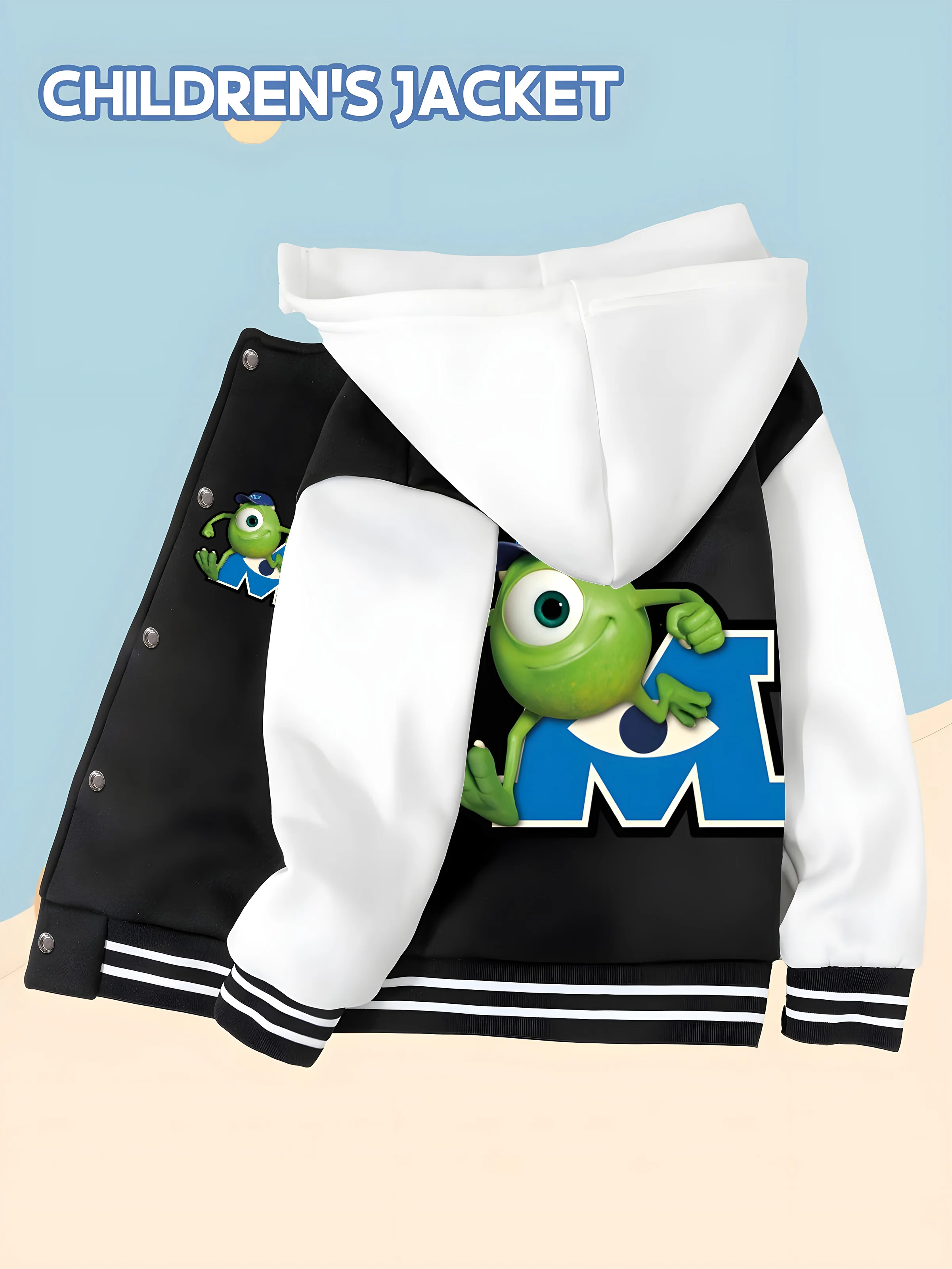 

MINISO Disney Monsters, Inc. Boys' Baseball Jacket - Double-sided print, soft fabric, perfect for casual everyday wear