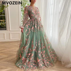 Mint Green Embroidery Formal Occasion Dresses Long Sleeves Evening Dress 2024 Wedding Party Dresses Elegant Women Gown