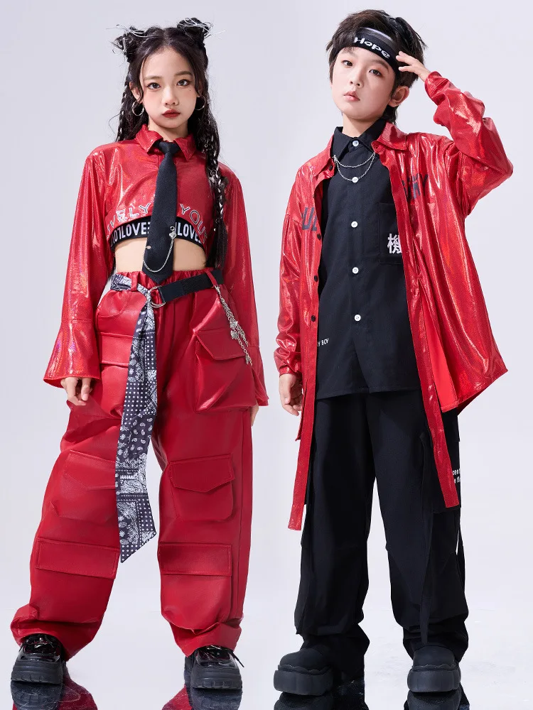 

Jazz Dance Outfit Girls Hip Hop Performance Costume K-Pop Stage Wear Kids Fashion Clothes Black Top Silver Skirt Shorts Pants