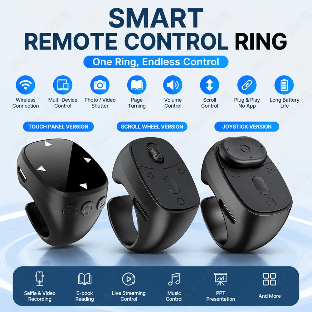 2026 Remote Control Wireless Bluetooth Roller Fingertip Ring portable Mobile Mice Video Automatic Page Turner Browsing Ring R12