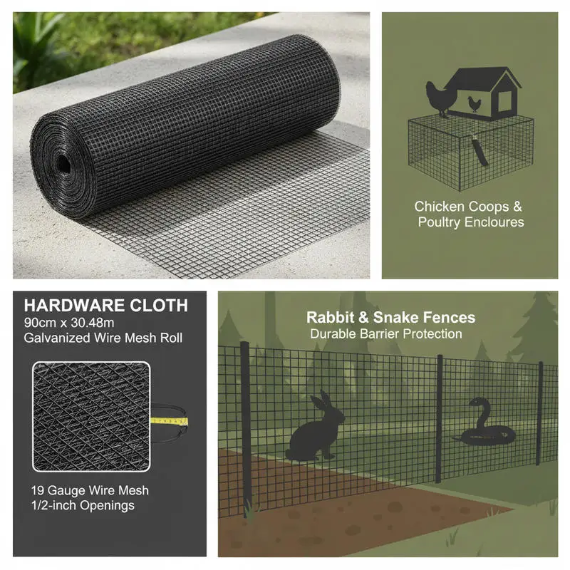 Vinyl Coated Hardware Cloth 36'' X 100' for Chicken Coop, Rabbit Fence, Poultry Enclosure, 19 Gauge Galvanized Metal Wire Mesh Roll, Black Protective Layer Barrier Snake Screen Garden Protection Netting view 5