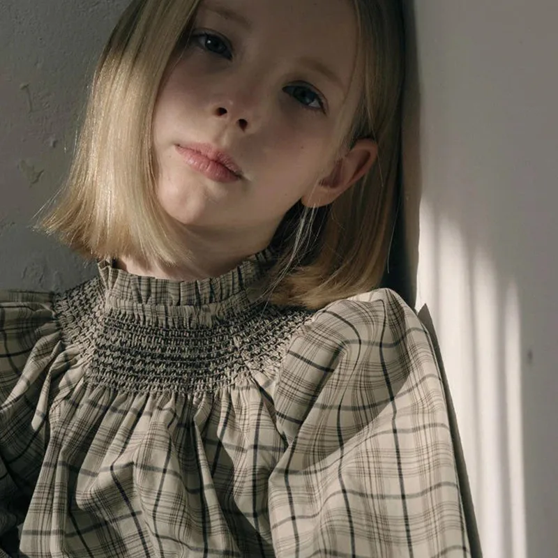 Autumn Winter Plaid Cotton Long Sleeves Shirt+Wide Leg Pants Set for Girls Children's Clothing Sweater in Stock New 2025 Fashion