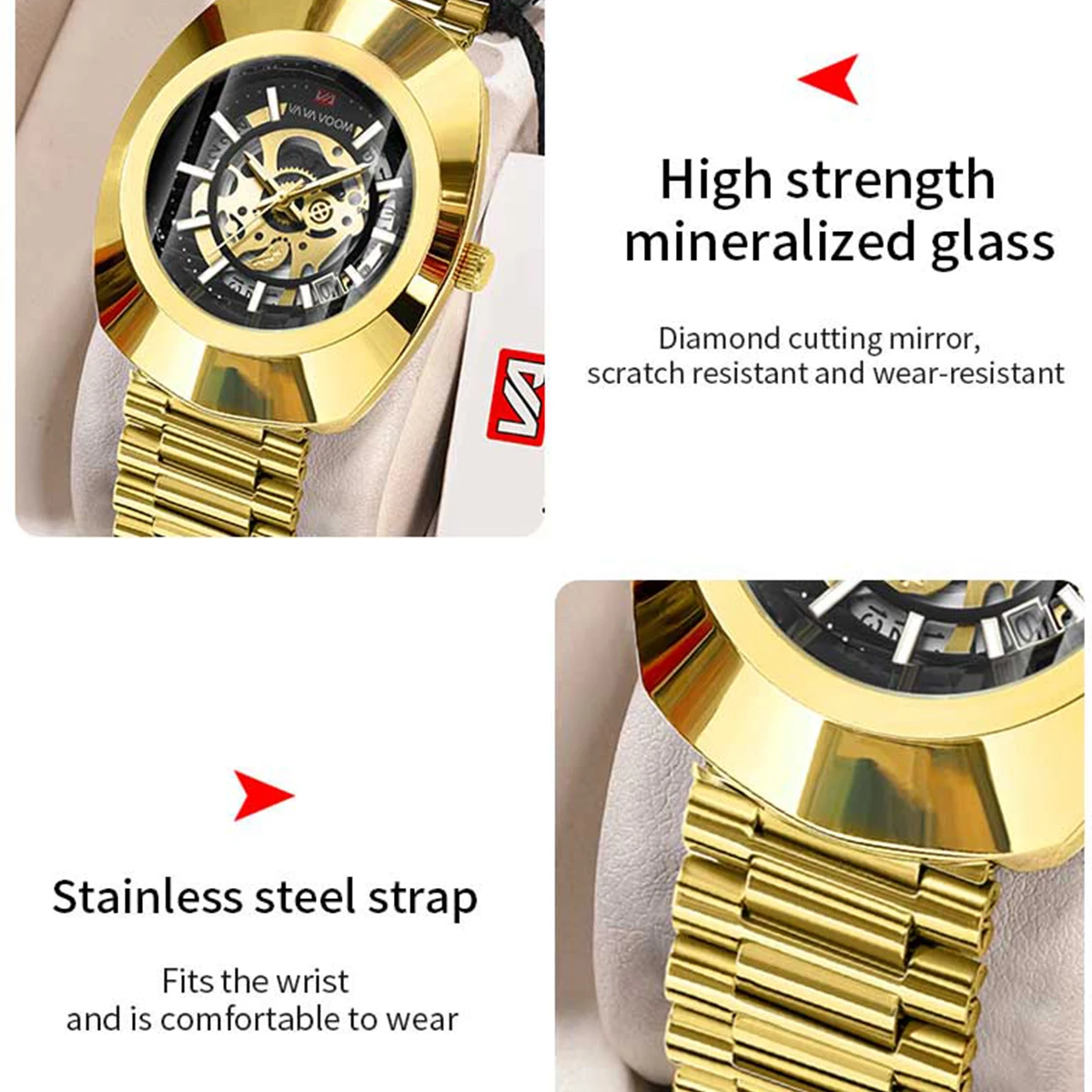 2025 جديد فاخر الرجال ساعة موضة بيضاوي الشكل الجوف الهاتفي الفولاذ المقاوم للصدأ حزام الترفيه الأعمال الأصلية ساعة يد تعمل بالحركة للرجال