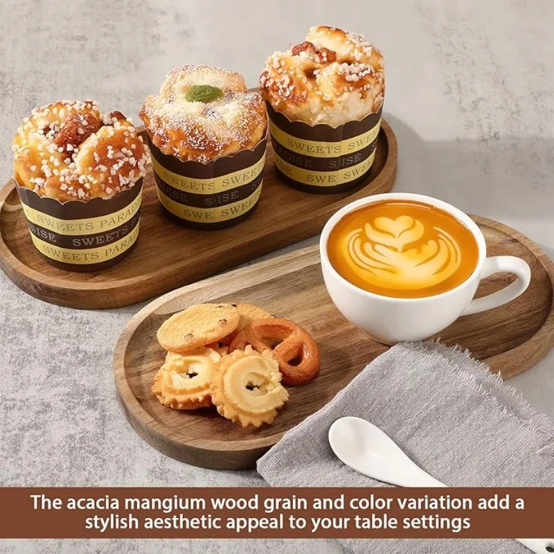 5pcs Acacia Wood Serving Tray Set Rectangular Platter Cake Dessert Fruit  Tray Japanese Oval Wooden Plates for Kitchen Decor view 3