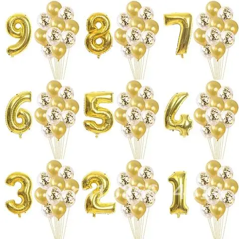 

11pcs/set Big Size Number Digital Foil Balloons Confetti Latex Balloon Birthday Party Wedding Decoration Baby Shower Balls11