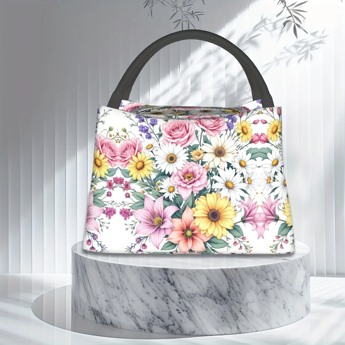 

Flowers Reusable Insulated Lunch Bag, Hand Washable, Leak Proof, Rectangle Polyester Insulated Cooler Bag For Work, Picnic