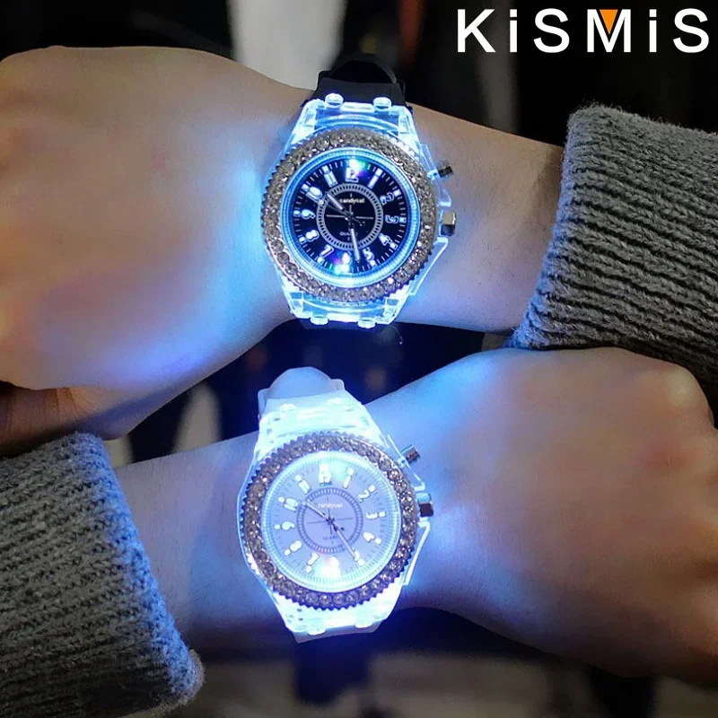 Fashion LED Sport Watches Luminous Rhinestone Design Trendy Quartz Watch for Men Women Couples Practical