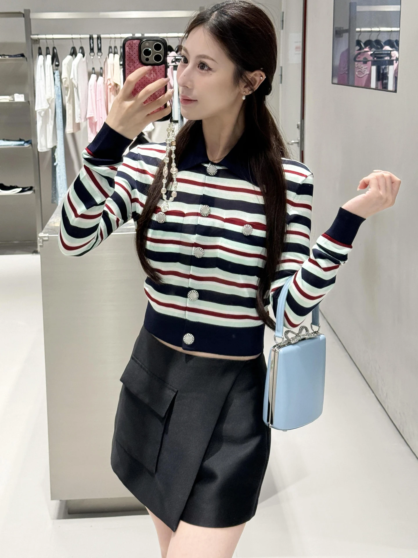 

Premium Women's Knitted Cardigan irt Stripe Pattern Collar Design Versatile Sle Autumn Collection Soft Medium Thin L...