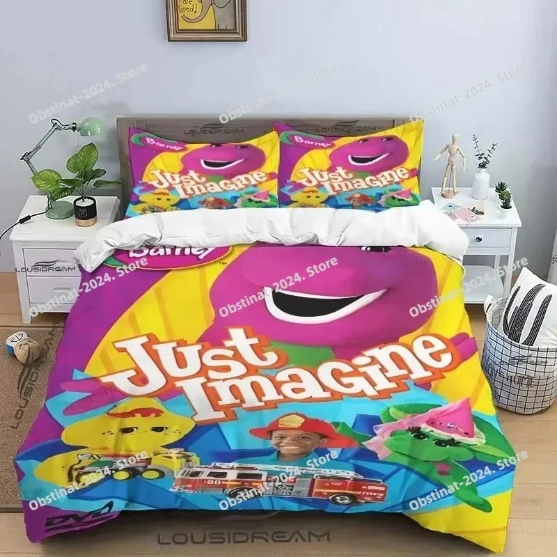 3D Barney Friends Cute Cartoon Bedding Set Dinosaur Pattern Duvet Cover Full Queen King Size Pillowcase Bed Printed Single Twin