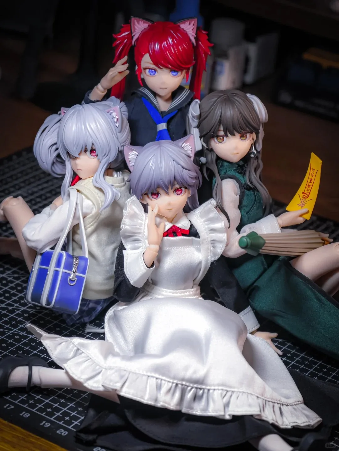 【In Stock】Anime Action Figure Mjd Bjd Articulated Collectible Model Maid Outfit Cat Ear Mecha Girl Desktop Decoration