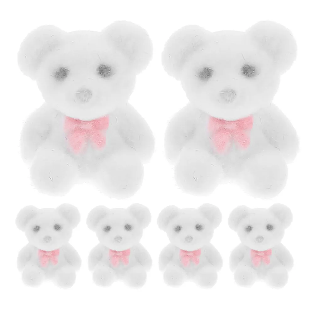 6Pcs Mini Flocked Bears Miniature Soft Decoration for Wedding Birthday Party Favor Craft Supplies Accessory Mini Flocked Bears