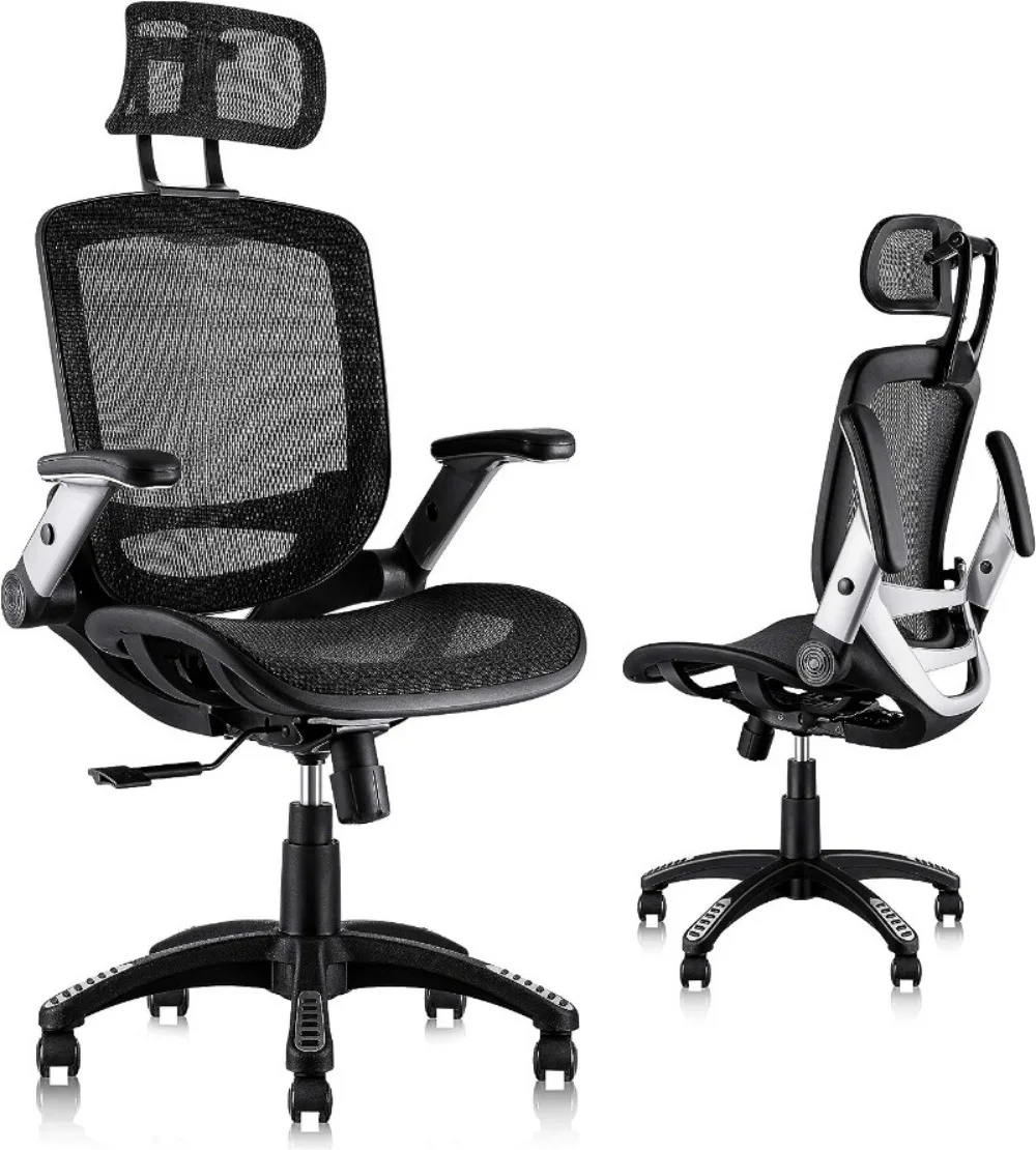 

Ergonomic Mesh Office Chair, High Back Desk Chair - Adjustable Headrest with Flip-Up Arms, Lumbar Support and PU Wheels